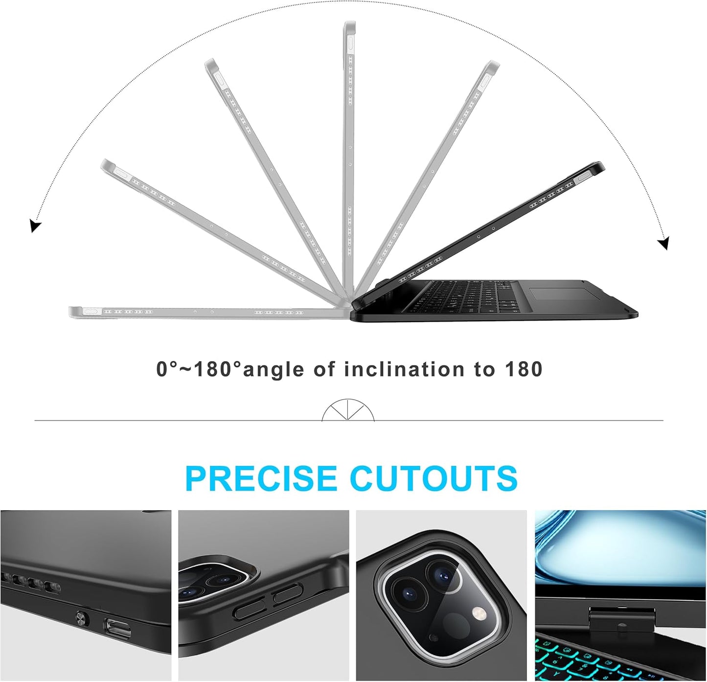 D DINGRICH Touch iPad Pro 12.9 Case with Keyboard 7th/5th Generation, Magic 360°Rotatable & Swivel Bluetooth Keyboard with Trackpad, 7 Backlight Color with Pencil Holder for iPad Pro 12.9” 4th/3rd Gen