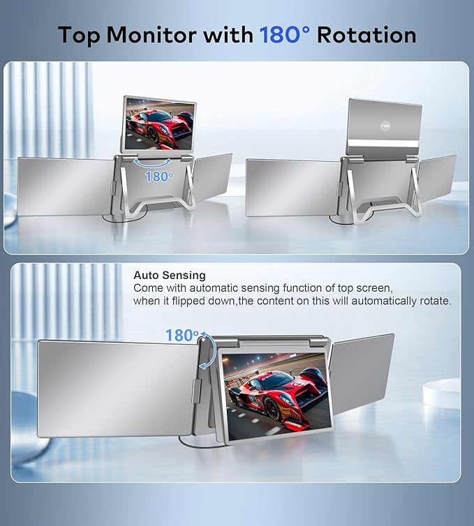 14" Portable Monitor for Laptop Screen Extender, Triple Laptop Monitor Display, 1200P FHD IPS Travel Gaming Monitor fit for 12"-17.3" Laptops, Compatible with Win 10/11 and Mac 2019 Above(S780-C)