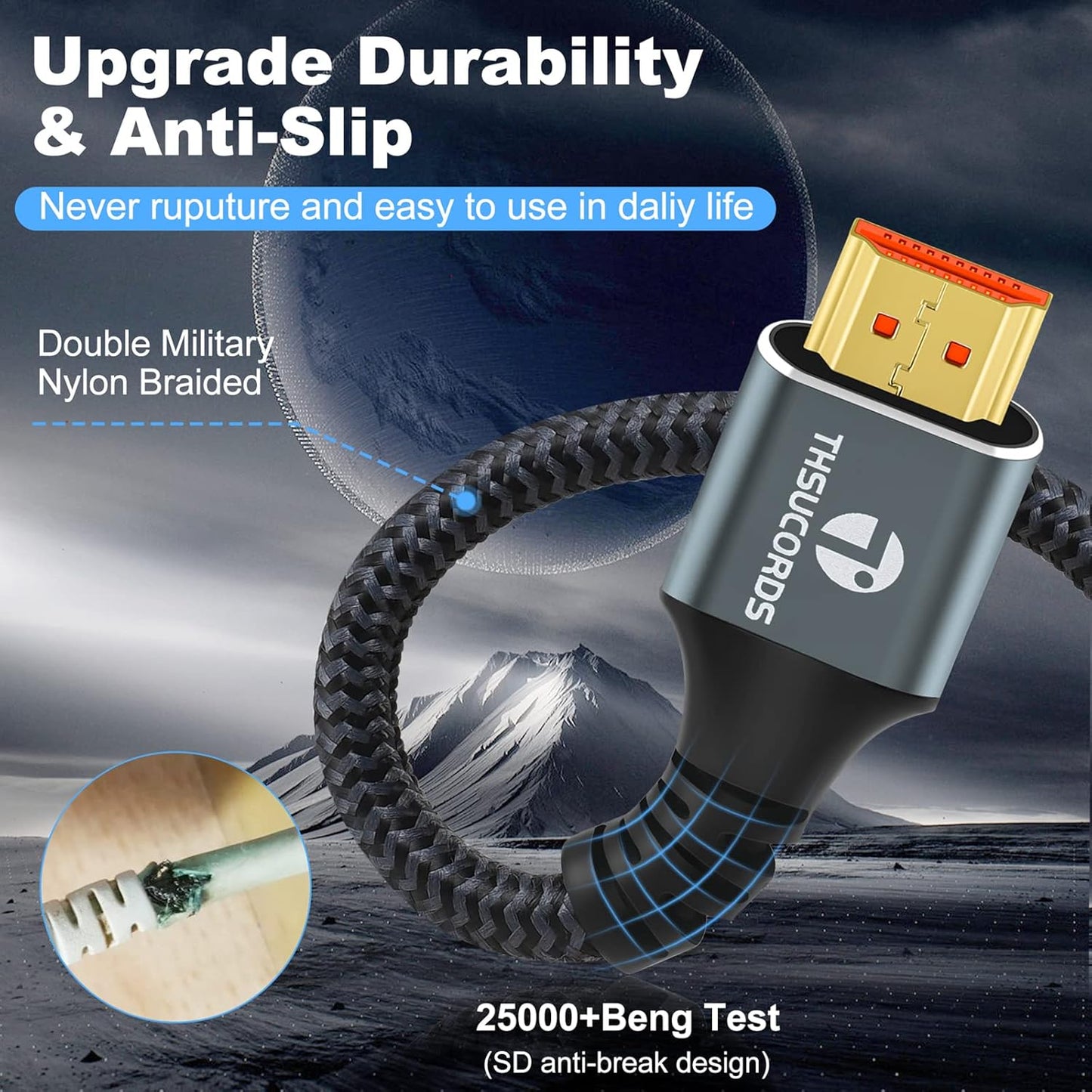 8K 4K HDMI Cable 3.3FT 2 Pack, High Speed Braided HDMI to HDMI 2.1 Cord Supports 8K@60Hz, 4K@120Hz 144Hz 48Gbps Compatible with Roku TV/PS5/HDTV/Blu-ray