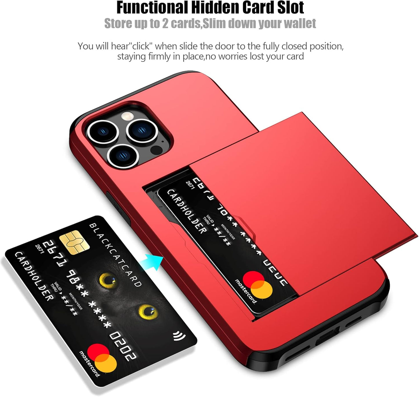 Nvollnoe for iPhone 12 Pro Max Case with Card Holder Heavy Duty Protective Dual Layer Shockproof Hidden Card Slot Slim Wallet Case for iPhone 12 Pro Max for Men&Women(Red)