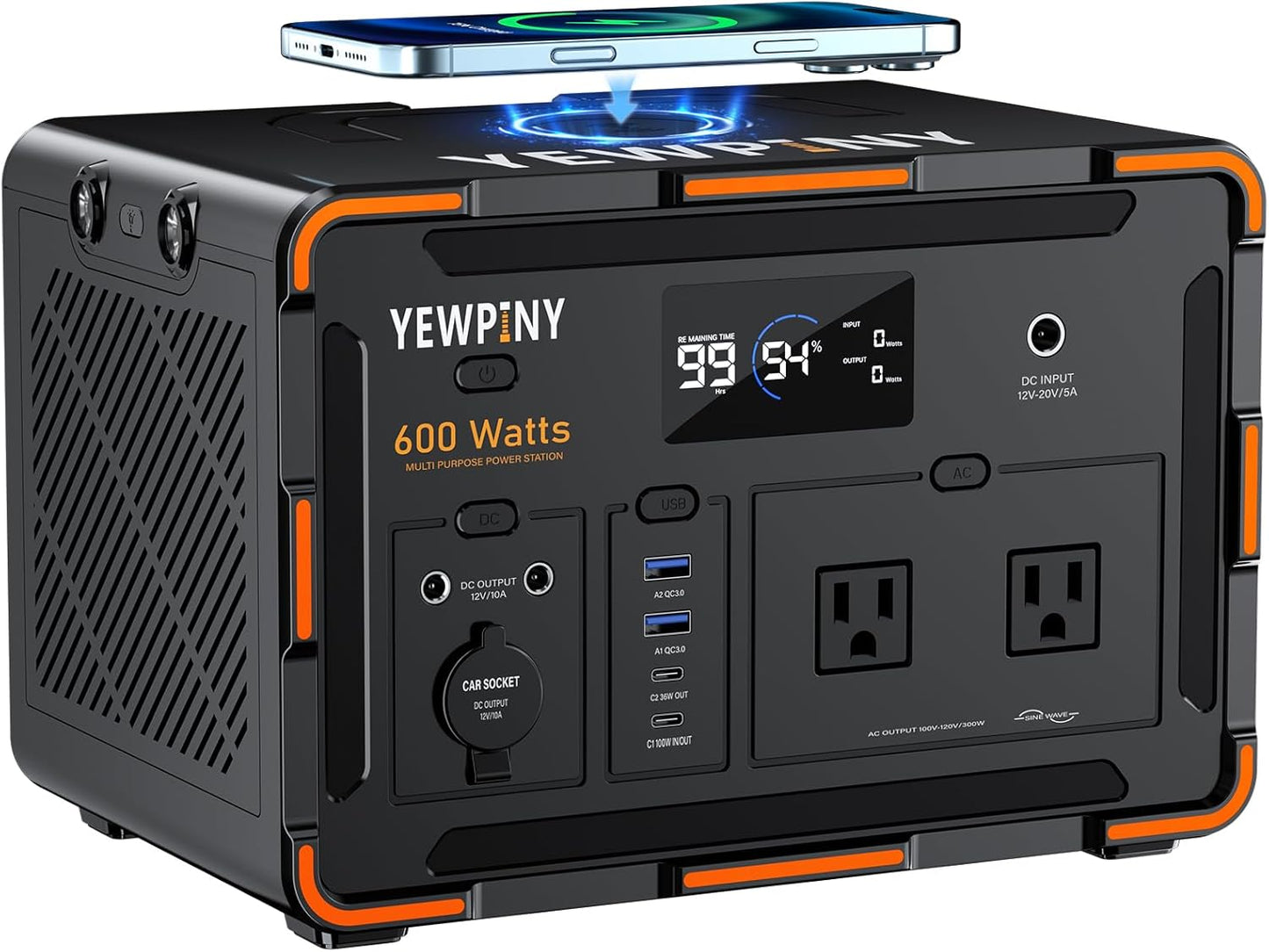 600W Solar Generator 599.4Wh Portable Power Station, 162000mAh Battery w/ PD100W & Pure Sine Wave AC, Solar Charging for Camping, RV, Home Backup (SOS Light & LCD Display)