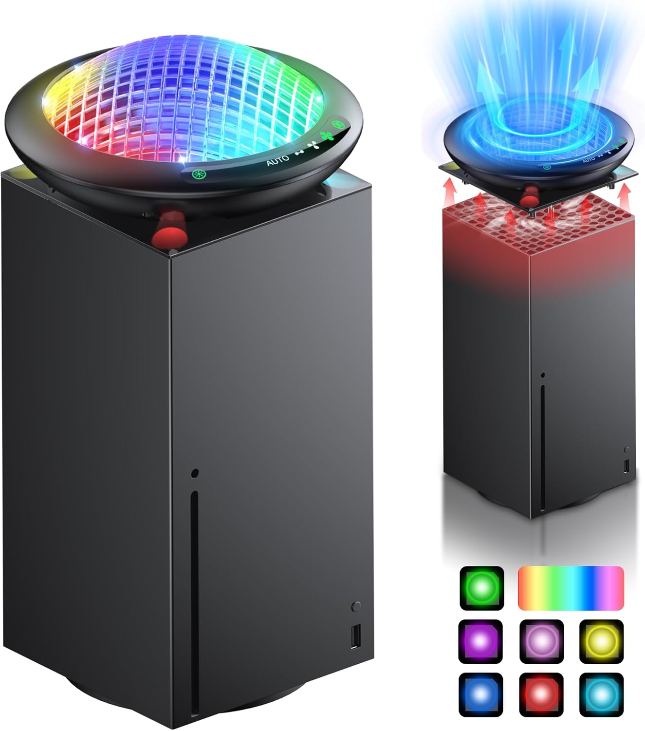 UFO Cooling Fan for Xbox Series X with 11 RGB Lights, Auto Cooling System Fan Speed Adjustable by Temperature for Xbox Series X Console, Efficient Cooler Fan Accessories, Low Noise, 3 Speed, USB Port