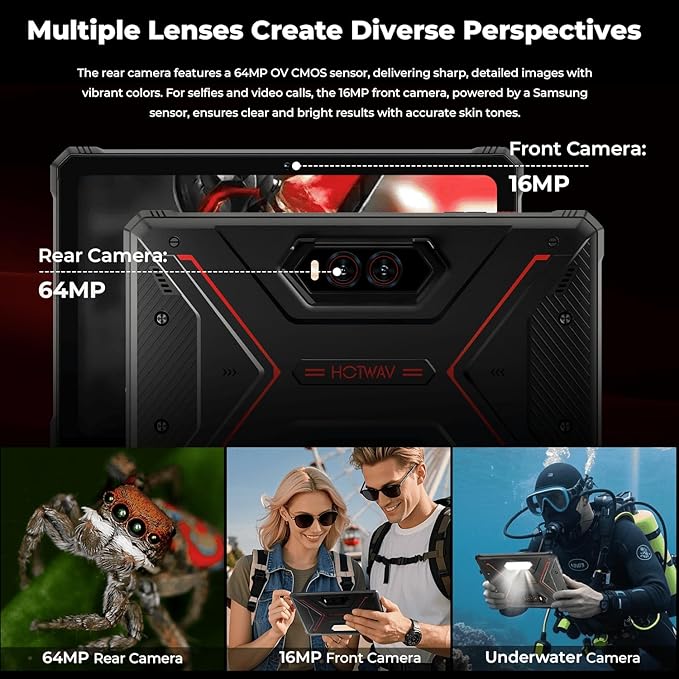 HOTWAV R9 Plus Rugged Tablet 11 inch Android 14 Tablets, 20080mAh Waterproof Tablet, 2K 24GB+512GB/2TB TF Work Tablets, 64MP+16MP Octa-Core IP68&IP69K/4G Dual SIM/5G WiFi/Face ID/GPS/OTG
