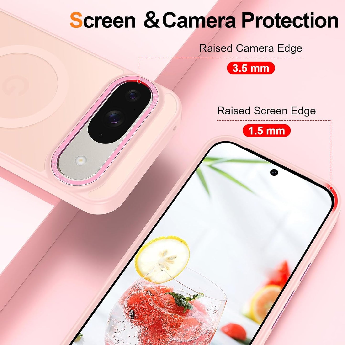 Magnetic for Google Pixel 9/Pixel 9 Pro Case, [Military Grade Drop Protection] [Compatible with MagSafe] Shockproof Slim Translucent Matte Anti-Slip for Women Girls Men Case, Pink