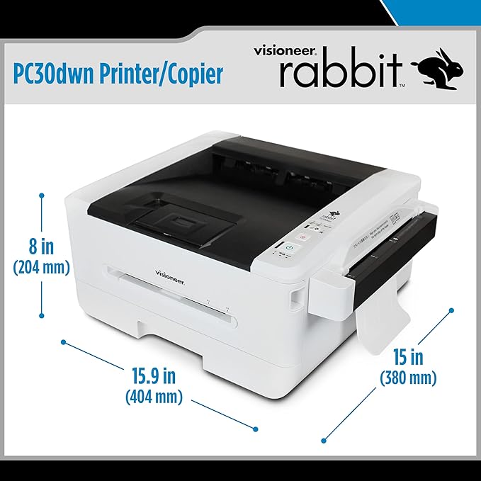Visioneer Rabbit PC30dwn Laser Printer/Copy Machine, USB Office Printer and Copier for PC and Mac, 30 PPM, Sheetfed 250 Page Automatic Document Feeder (ADF), White