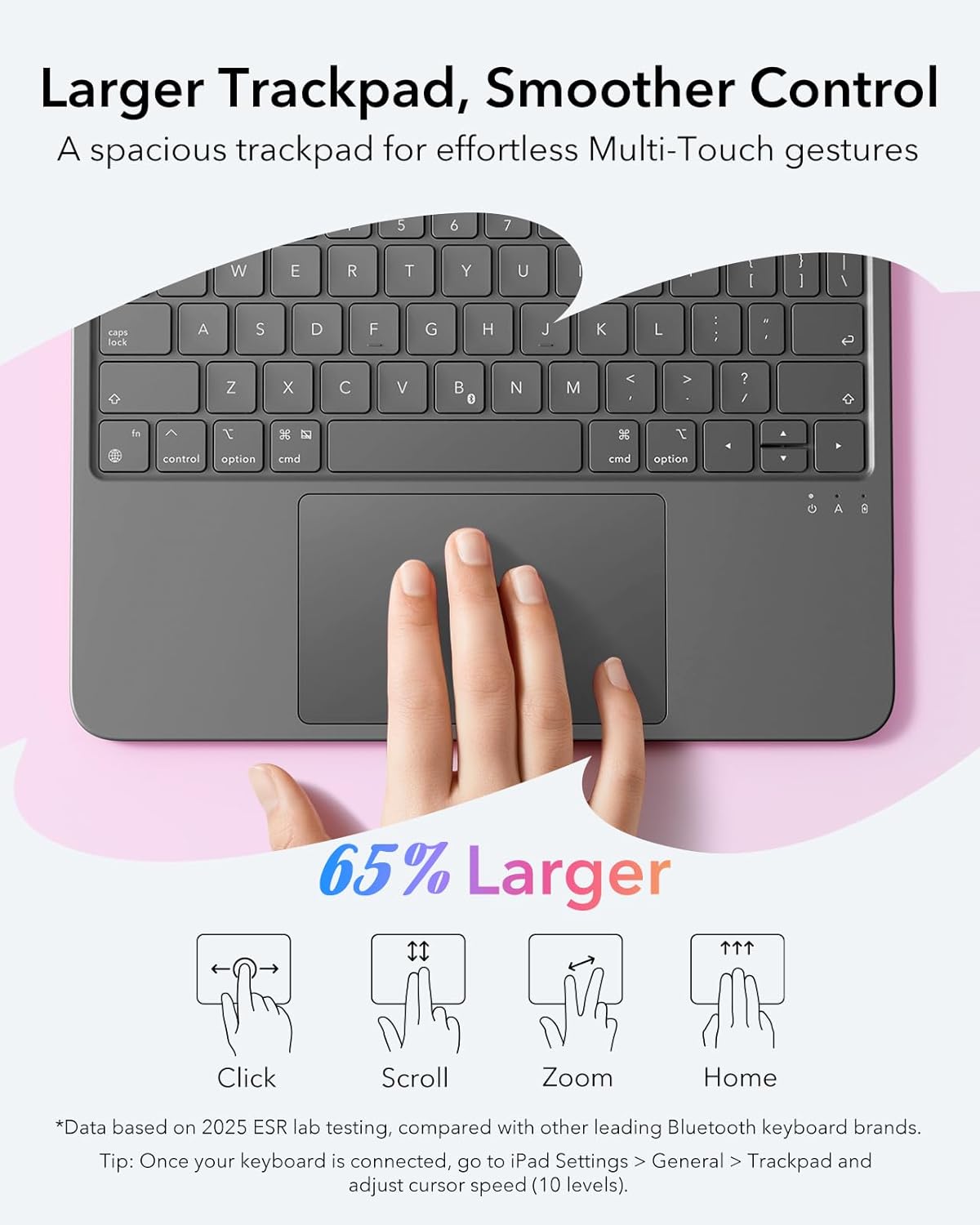 ESR iPad 11th (A16) 2025/10th Gen Flex Keyboard Case, Ultra-Light Magnetic Detachable Keyboard for iPad 10.9" with Writing/Viewing Modes, Larger Precision Trackpad, Pink