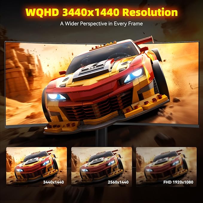 34 Inch Ultrawide Gaming Monitor - 21:9 WQHD 3440 x 1440 R1500 Curved Computer Monitor for Gamer, 180Hz 1ms AMD FreeSync PIP/PBP Crosshair TÜV Eye Care, HDMI 2.0 & DP1.4, Tilt/Height/Swivel Stand