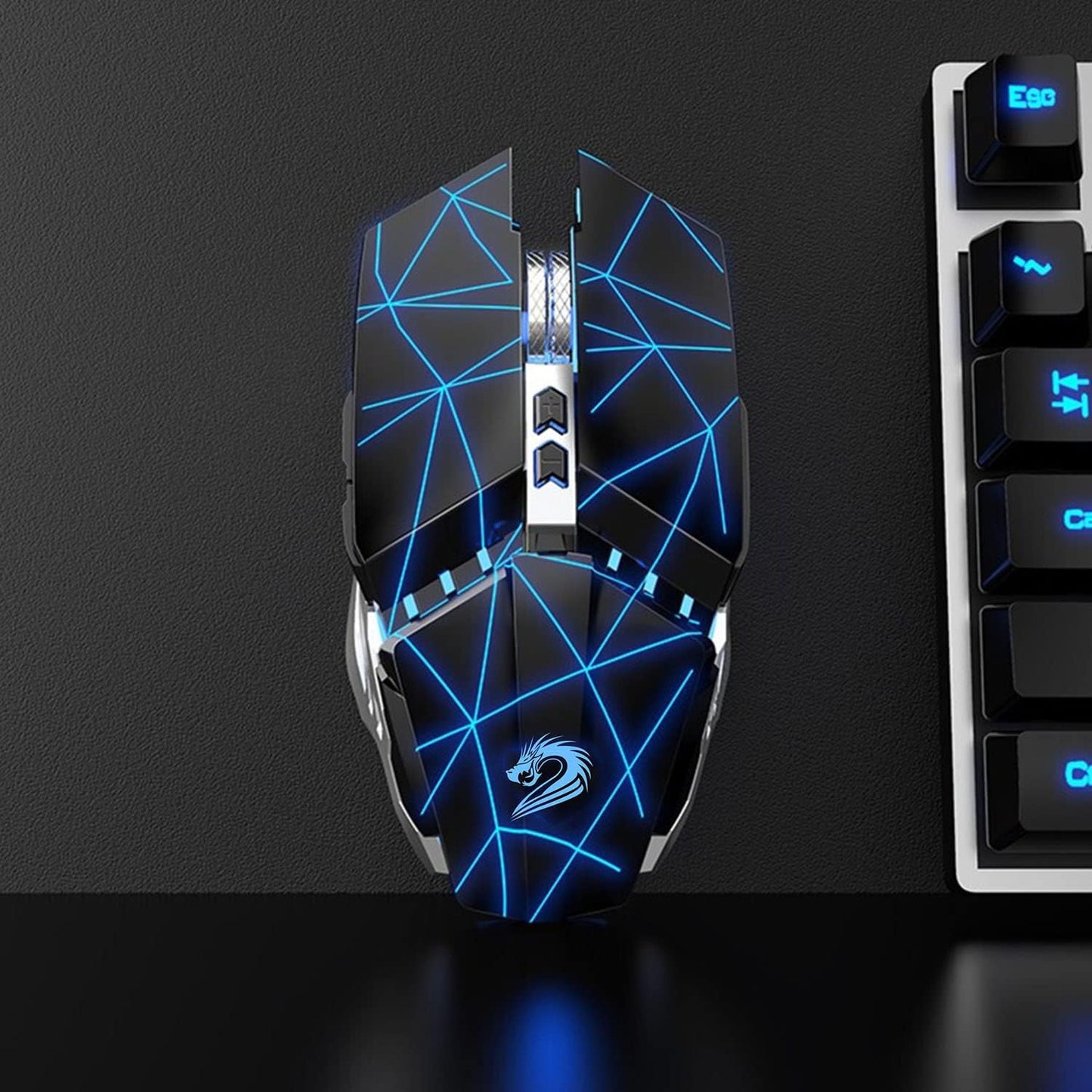 TENMOS T12 Wireless Gaming Mouse Rechargeable, 2.4G Silent Optical Wireless Computer Mice with Changeable LED Light for Laptop PC, 7 Buttons, 3 Adjustable DPI (Starry Black)