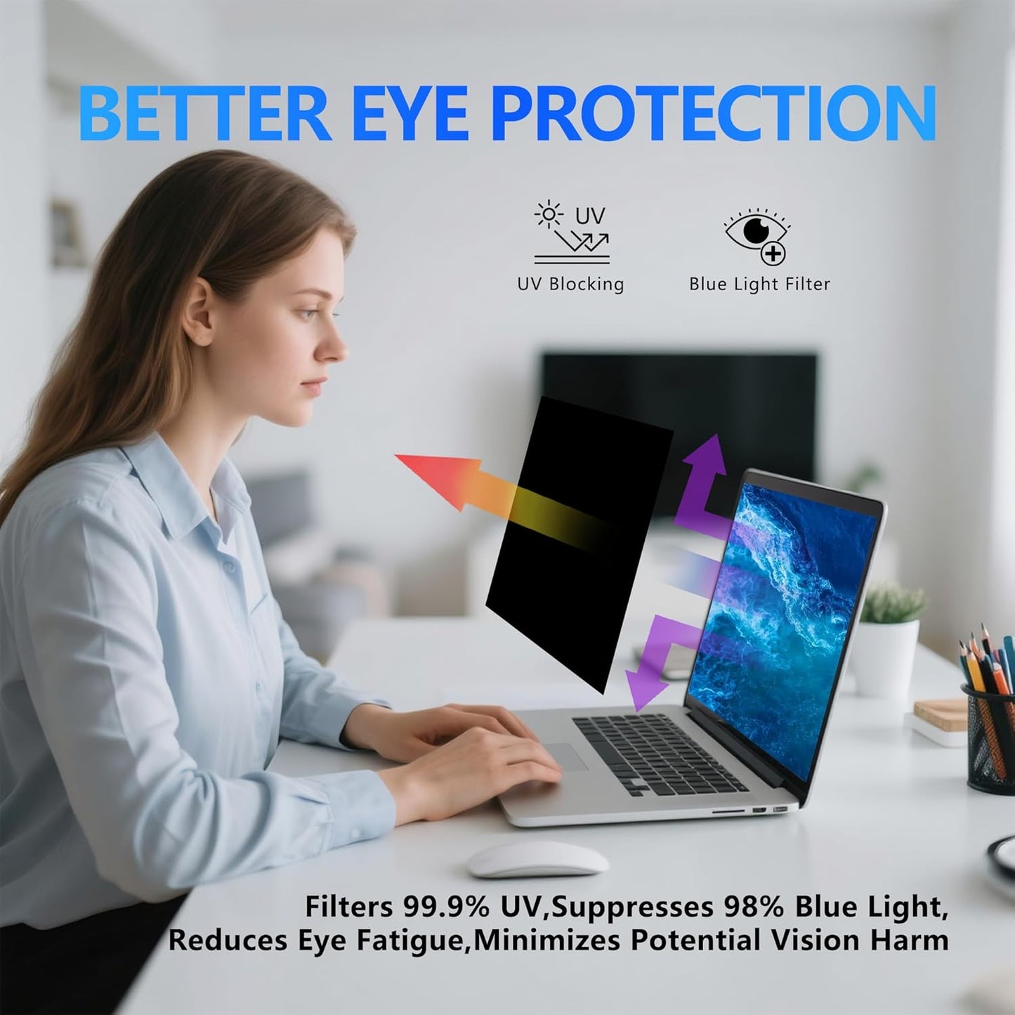 4-Way Laptop Privacy Screen Shield 14 Inch, Removable 16:9 Aspect 360° Privacy Filter Screen Protector for 14 Inch Laptop Computer, Anti Glare Blue Light Slide Mount Tabs Cover for Generic Laptop
