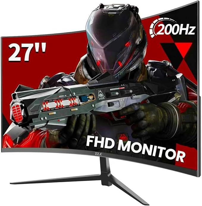 ZZA 27 Inch Curved Gaming Monitor 200Hz|180Hz /144HZ 1ms FHD 1080P Computer Monitor FreeSync|1500R|130% sRGB|HDR|Low Blue Light|HDMI DP Ports|VESA Mount|Metal Stand