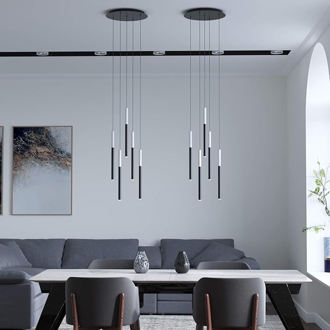 ALTAIR 5 Mini Pendant Lighting White-Black - LED Hanging Light Fixture for Kitchen Island, Bar, Foyer - Cluster Pendants - Dimmable, Adjustable Wire, Lamp Bulb Included
