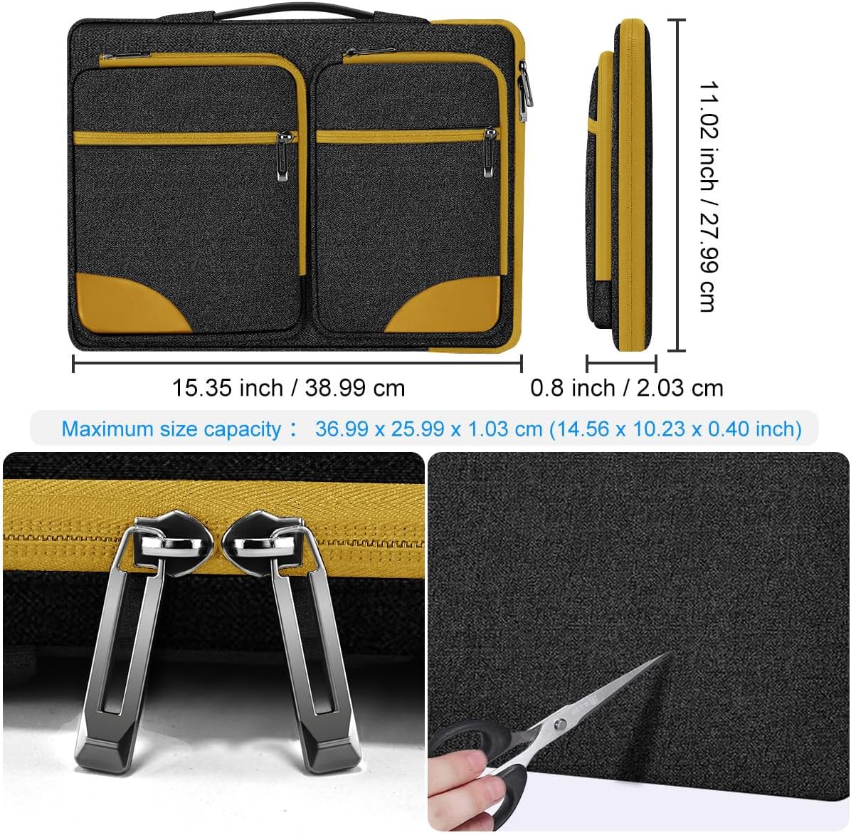Hseok Laptop Case 15 15.6 16 inch Sleeve with Handle and Hidden Strap,Compatible with MacBook Pro 15.4 16, 360° Protective PC Briefcase with 4 Pockets for Laptop Accessory,Easy to Carrying,Yellow