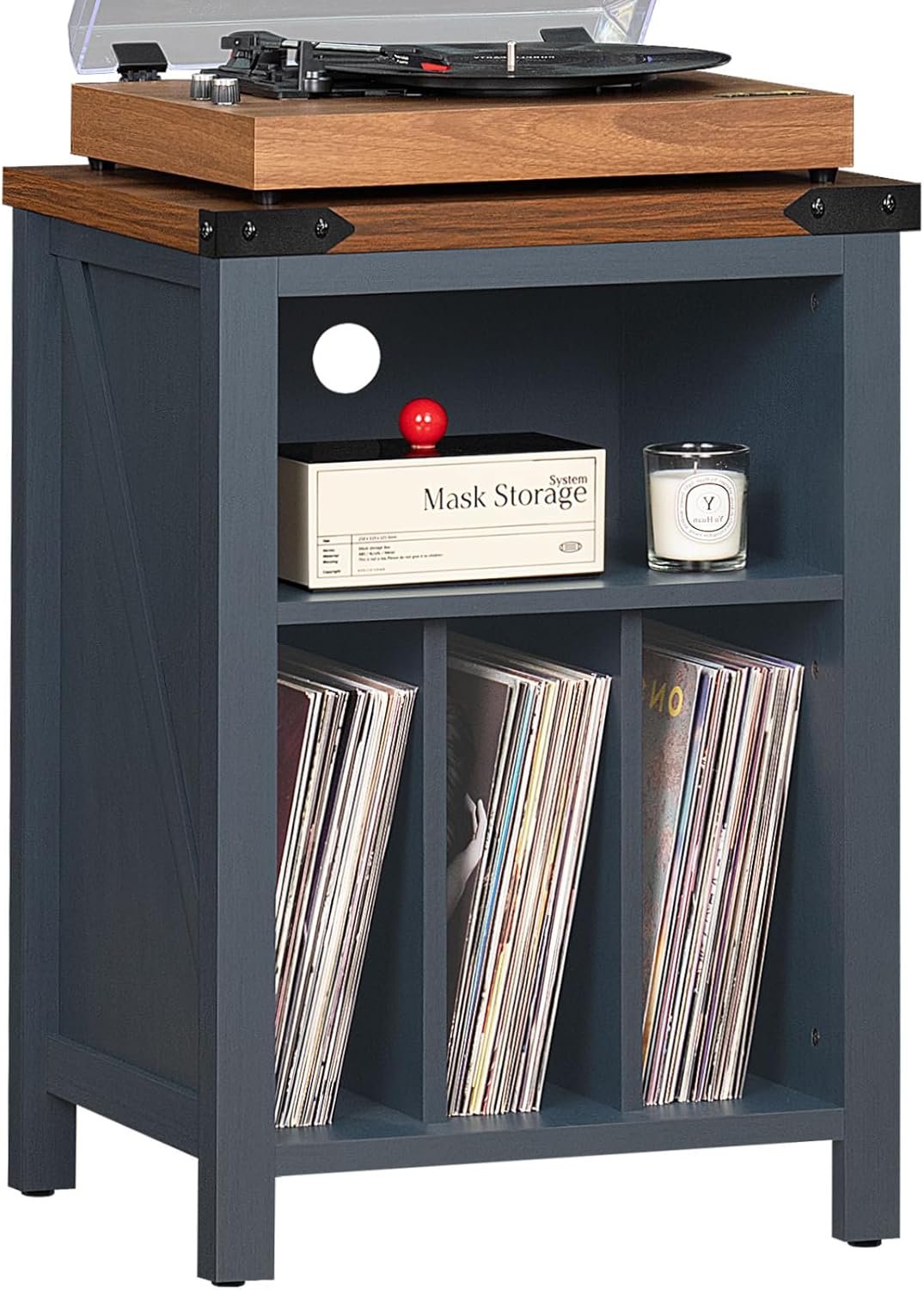 Record Player Stand with Vinyl Record Storage Holds up to 160 Albums,Large Wood Record Player Table Dispaly Shelf，Blue Turntable Stand Cabinet for Living Room,Bedroom,Office 9