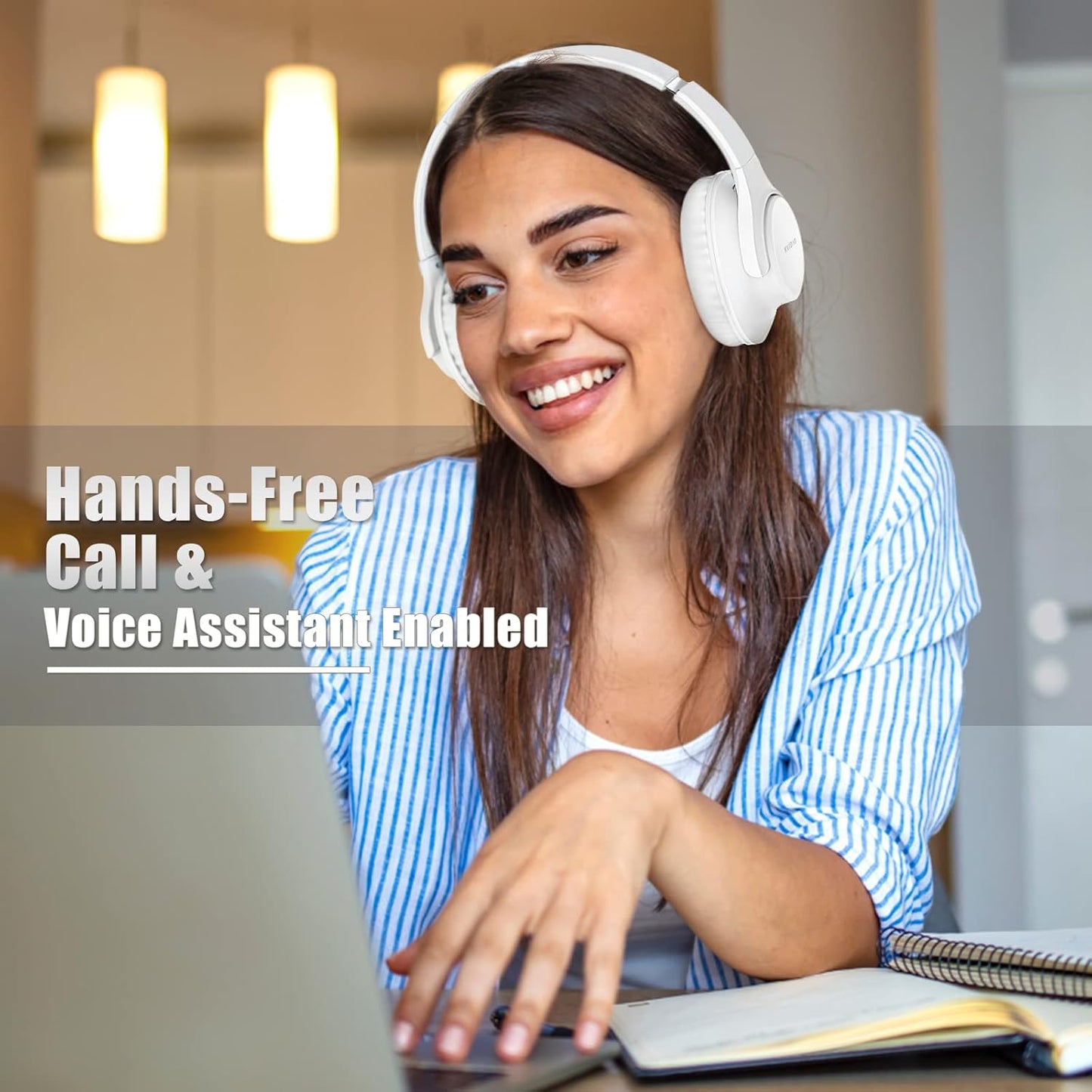 KVIDIO Bluetooth Headphones Over Ear, 65 Hours Playtime Wireless Headphones with Microphone, Foldable Lightweight Headset with Deep Bass, HiFi Stereo Sound Low Latency for Laptop PC Cellphone