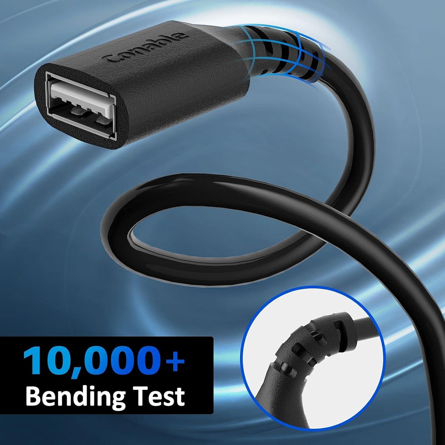 3 Pack USB Extension Cable 2 FT, Short USB 2.0 Type A Male to Female Extender Cord Adapter, Compatible with Printer, Keyboard, Mouse, Flash Drive, Hard Drive, Controller, Black Cable with 5 Cable Ties