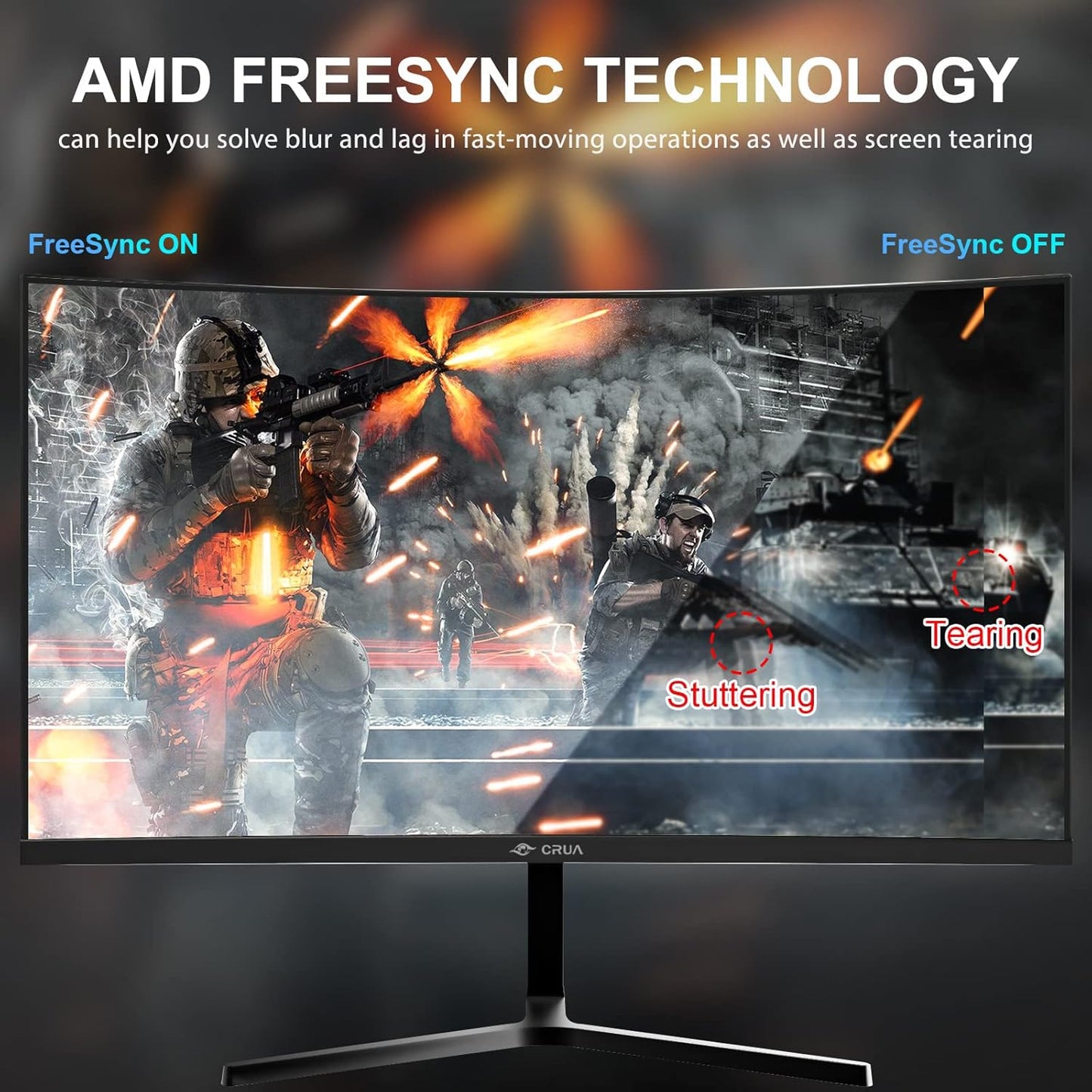 CRUA 24” Curved Gaming Monitor, 180Hz/144Hz FHD 1080P, Support 120% sRGB, AMD FreeSync, Low Motion Blur, Wall Mount Installs Compatible, for Office and Games(HDMI 1.4 & DP 1.2) – Black