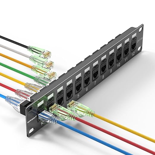 Mini Patch Panel 12 Port Cat6a with Coupler Keystone, Cat6 Network Panel 10G No Punch Down, Time-Saver Ethernet 1U Rj45 Panel, Rackmount 10 Inch Patch Panel
