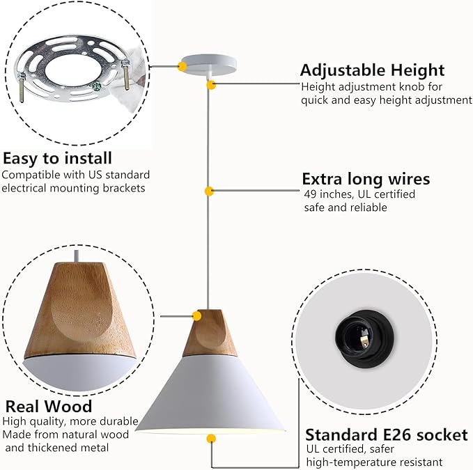 Modern Pendant Lights Kitchen Island,Solid Wood Matte White Ceiling Hanging Lamp,Pendant Lighting for Dining Room Coffee Bar (White-3 Pack)