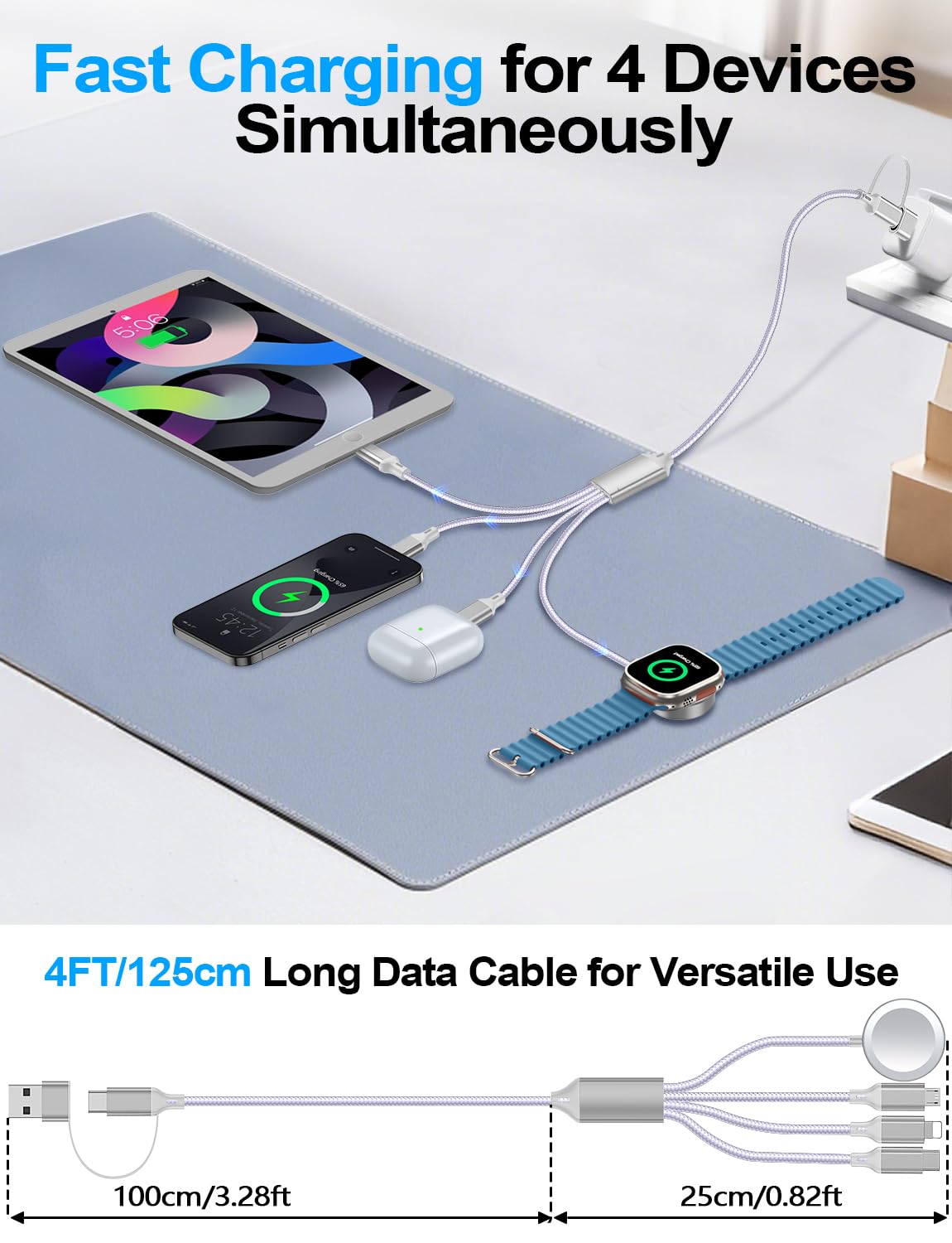 2 Pack Charging Cable for Apple Watch Charger/Samsung/iPhone Charger,Car/Office/Camping/Travel Essentials,Type C Cable Cord for iWatch Ultra/10-2/iPhone 16-11/Samsung S25-S20,iPad,airPods-Purple