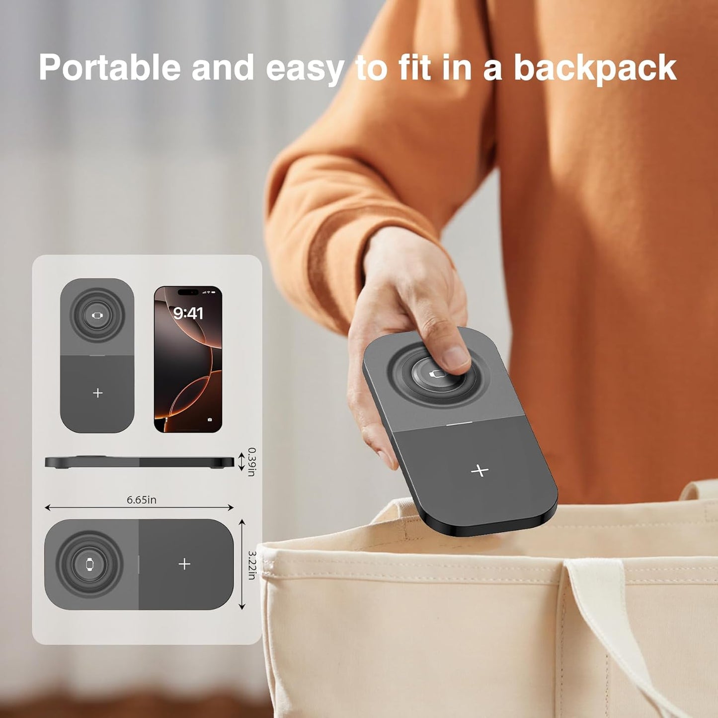 Magnetic Wireless Charging Station,2 in 1 Travel Fast Wireless Charger for iPhone 16/15/14/13/12 Series, Magnetic Qi Certified Charger Dock Stand for AirPods & Apple Watch Series