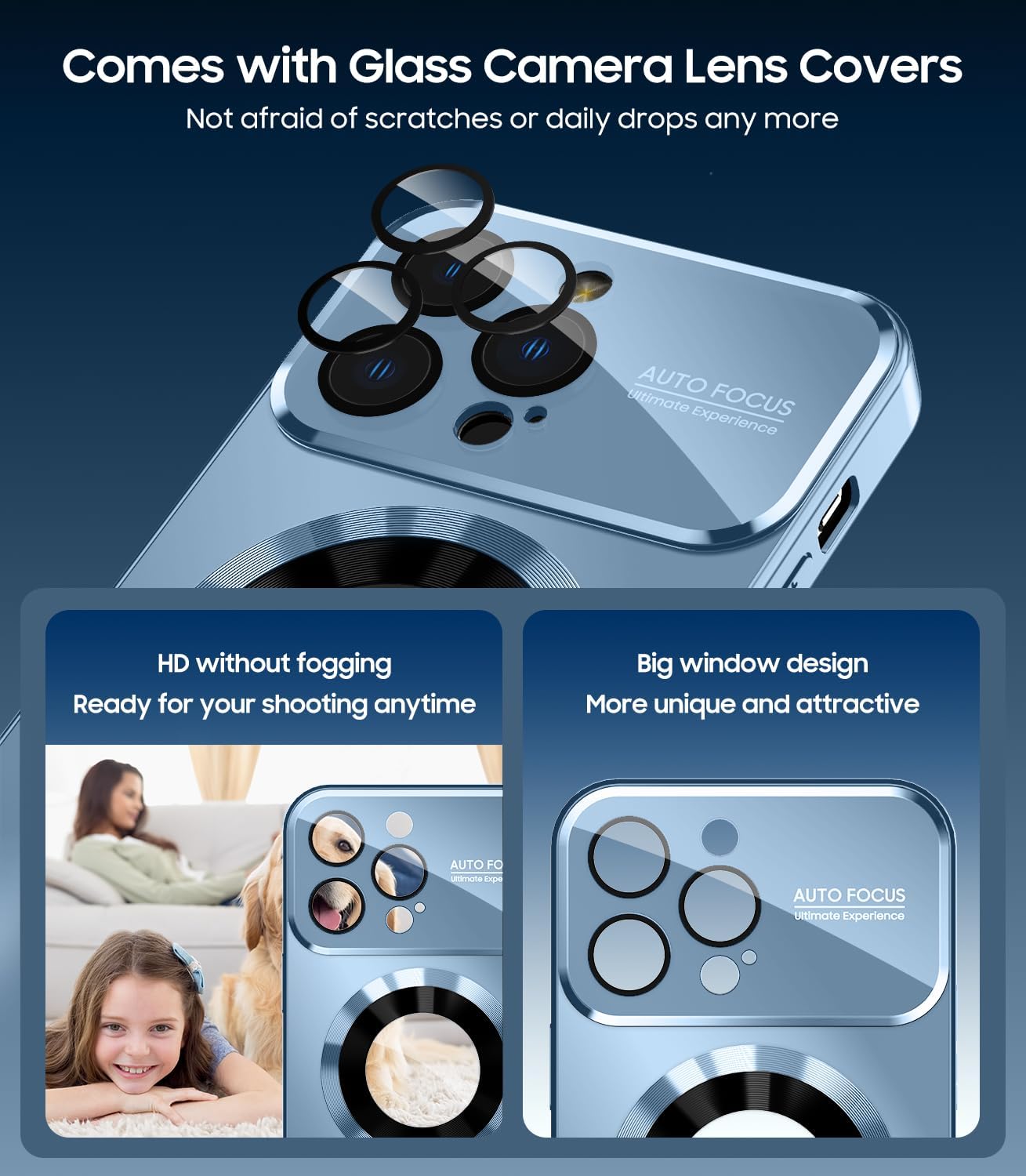 Magnetic for iPhone 12 Pro Max Case, Compatible with MagSafe, Built-in Camera Lens Protector, Logo View, Military Grade Drop Proof Phone Case Cover, Sierra Blue