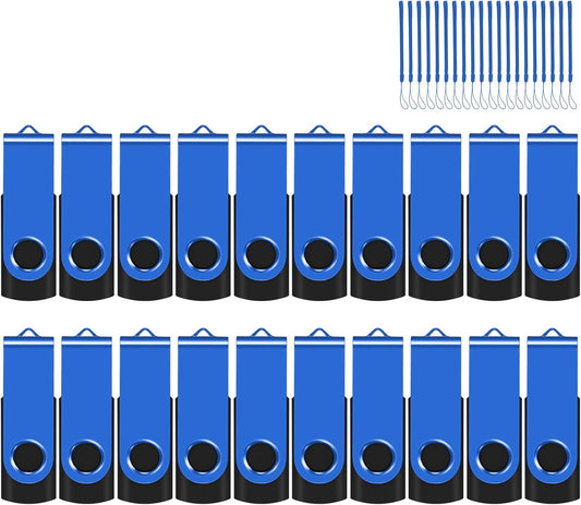 EASTBULL Flash Drive Bulk 2GB USB 20 Pack with Lanyards USB 2.0 Thumb Drive Bulk Memory Stick Swivel Pen Drive for Storage and Backup 2 GB 20 Pack, Blue