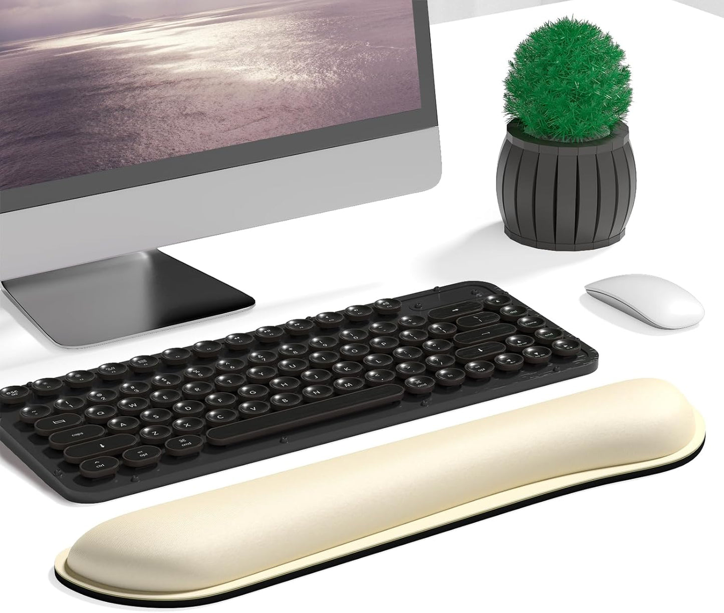 Dapesuom Enlarge Keyboard Wrist Rest, Memory Foam Keyboard Wrist Cushion for Computer Desk Mats Support, Typing Pain Relief Ergonomic Mouse Pad Rests with Non-Slip Base for Gaming Laptop, Navajo White