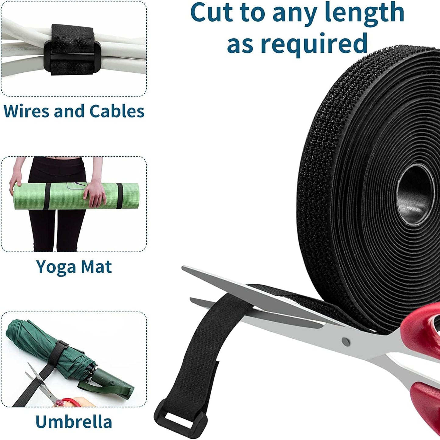 26Ft x 0.8In Adjustable Cable Straps with 30 Buckles, Free Cut Length, Black Reusable Nylon Fastening Cable Ties,Hook and Loop Securing Strap for Cable Tidy Organizer or Storage