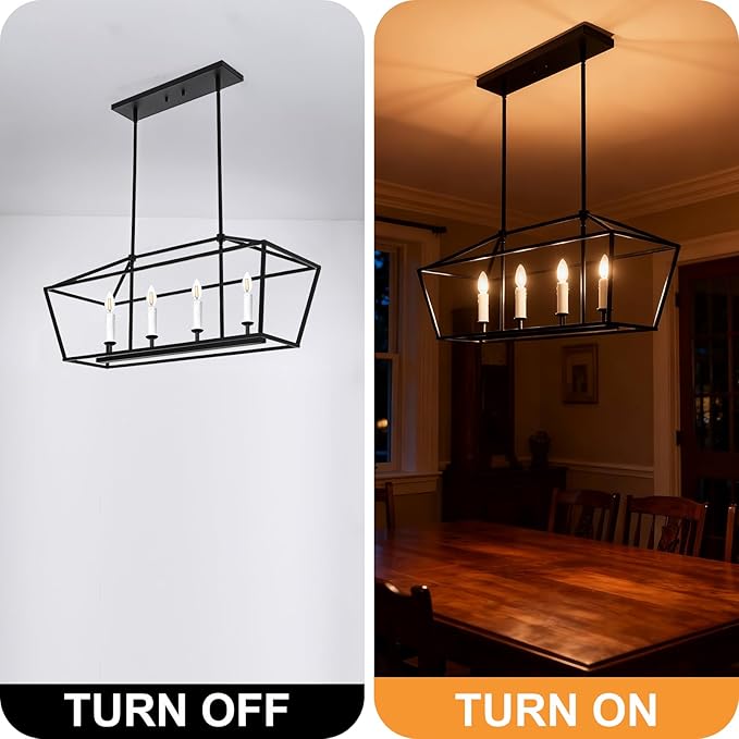 4-Light Kitchen Island Lighting, Modern Black Dining Room Chandelier Over Table Pendant Light Fixture, E12 Bulb Base