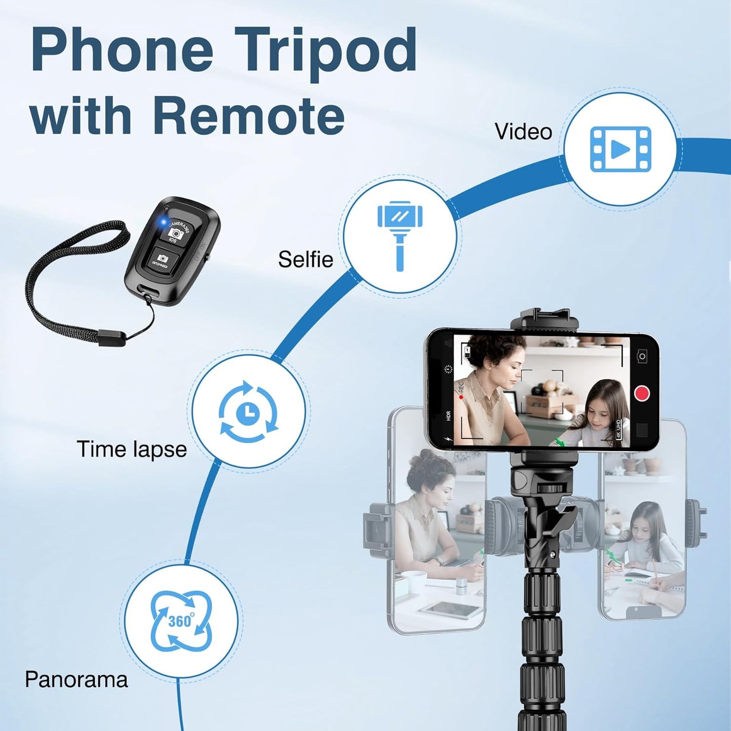 82" Tripod for iPhone,Phone Tripod Compatible with Smartphone/Camera/Gopro,Tall iPhoneTripod with 9.8" Gooseneck and Remote,Cell Phone Tripod Stand for Video Recording Selfies Vlogging