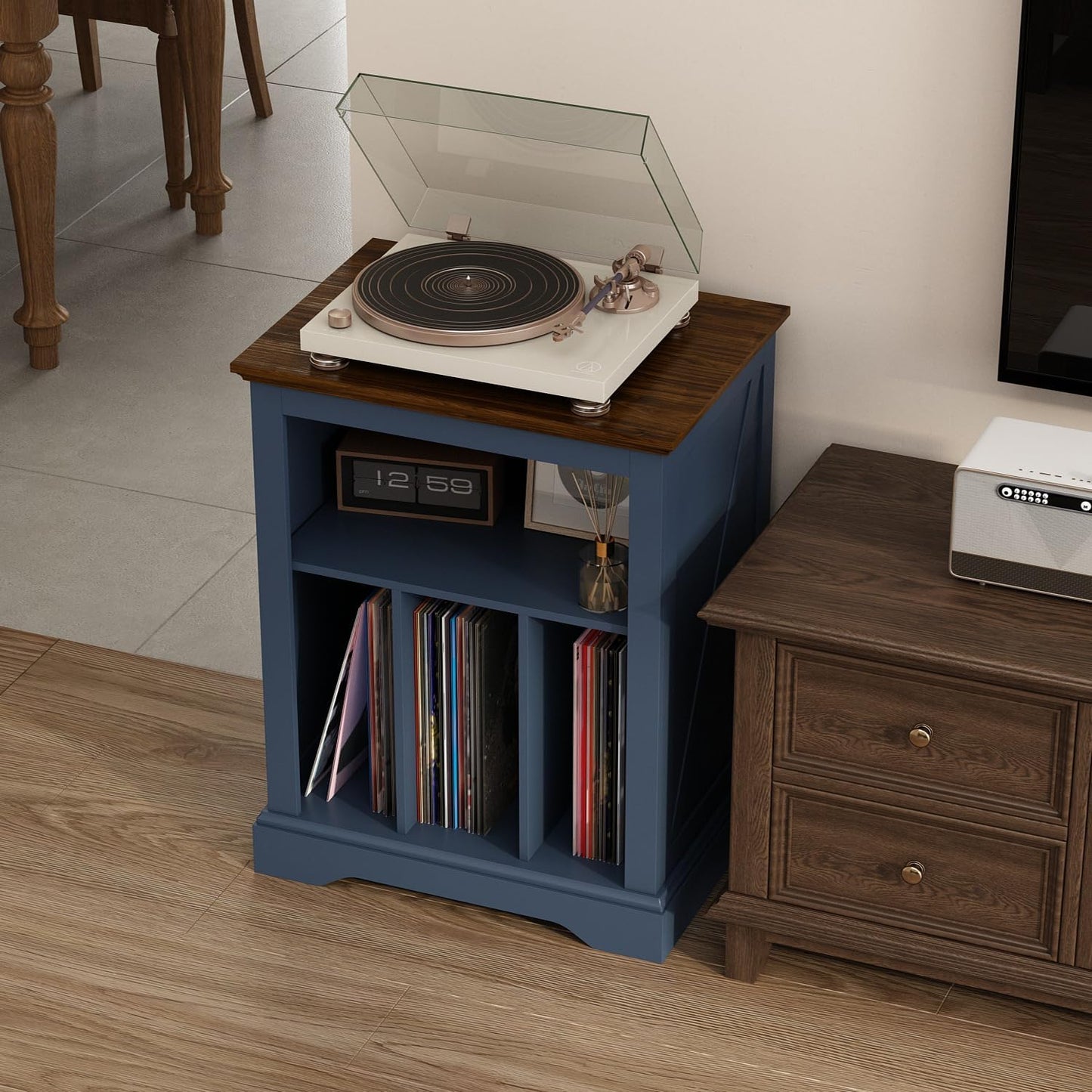 Record Player Stand with Vinyl Record Storage, Large Wood Turntable Stand Cabinet Dispaly Shelf for Living Room,Bedroom,Office,Blue