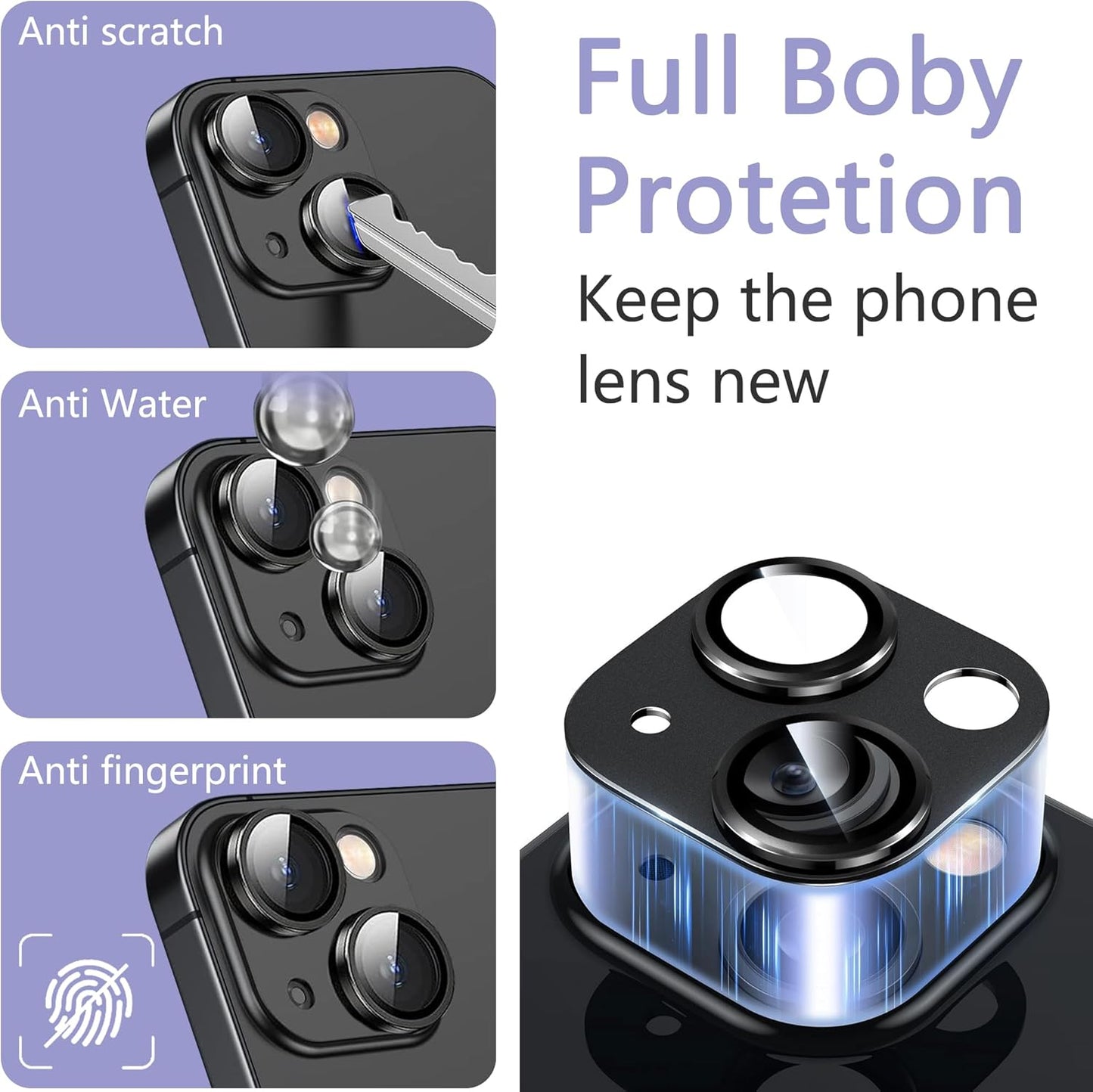 2 Pack Camera Lens Protector for iPhone 14 / iPhone 14 Plus,[Not Easy to Breakn ] AR Tempered Glass Strong Adsorption Metal Camera Cover Screen-purple