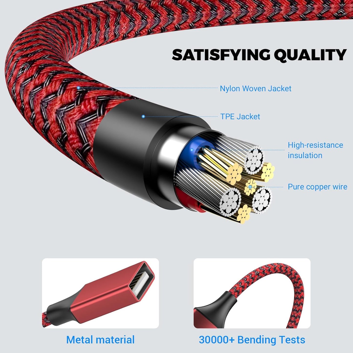 3.3FT USB Splitter 3 in 1 Out, A Male to 3 Female Extension Cable, USB Y Splitter Support Charging and Data Transfer for TV/PC/Laptop/MacBook/Keyboard/ PS4/ PS5/ Flash Drive/LED Etc.(Red)