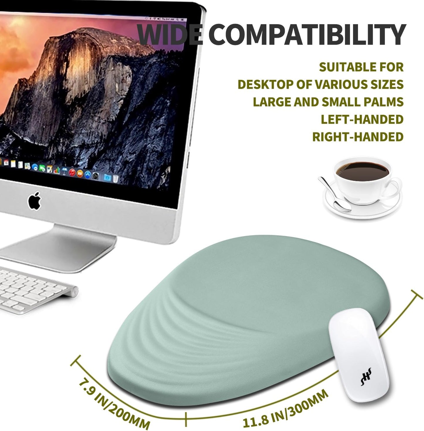 Hokafenle Ergonomic Mouse Pad Wrist Support, Terraced Slope Carpal Tunnel Wrist Pad for Mouse with Unibody Memory Foam, Wrist Rest Pain Relief Mousepad (Light Cyan, 11.8x7.9 in)
