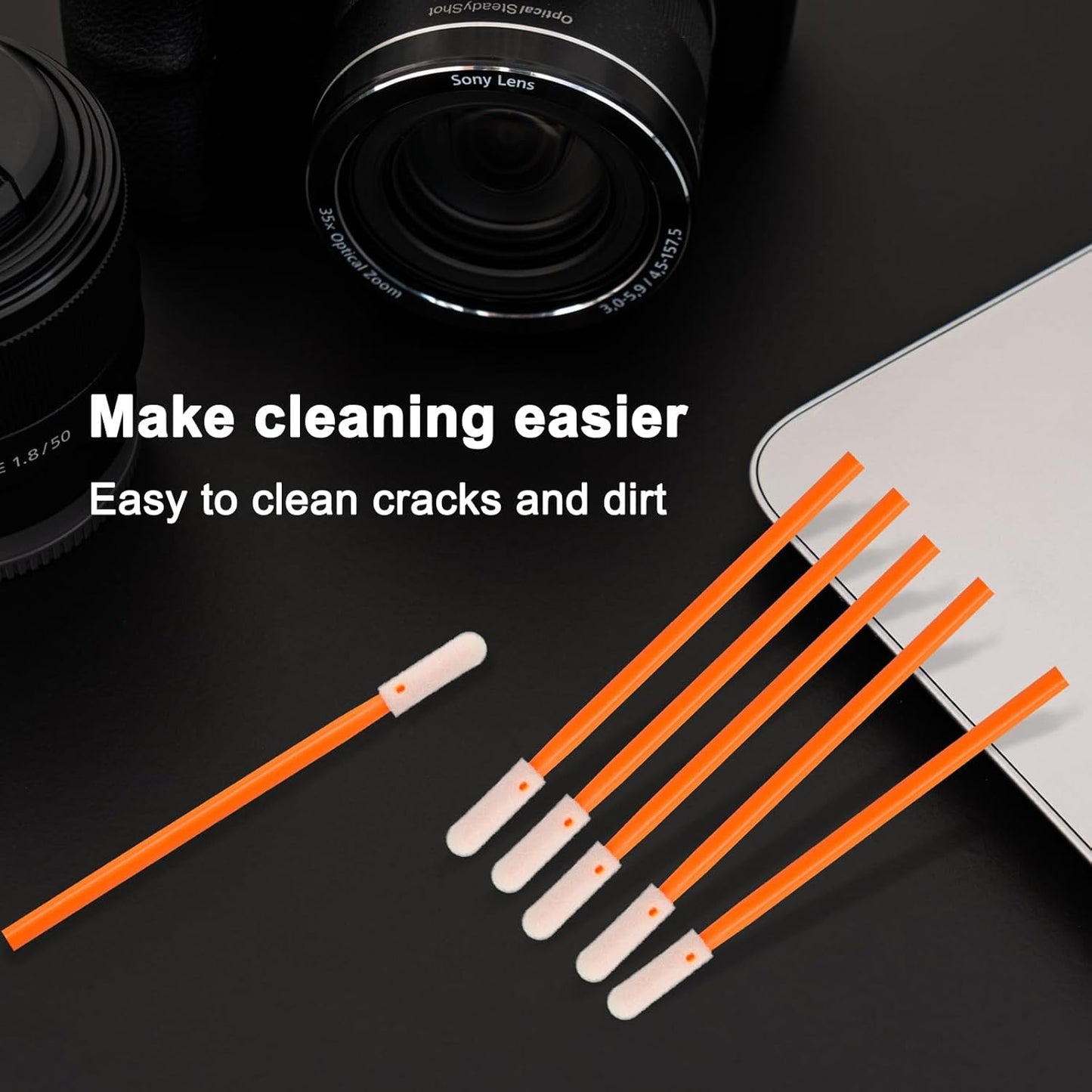 Wellgler's 200pcs Cleaning Swab Kit,Multi-Purpose Foam Cleaning Swabs,for Printers, Inkjets, Cameras, Automotive, Optics, Sensors, Guns,Arts and Crafts, Automotive Detailing(Orange)