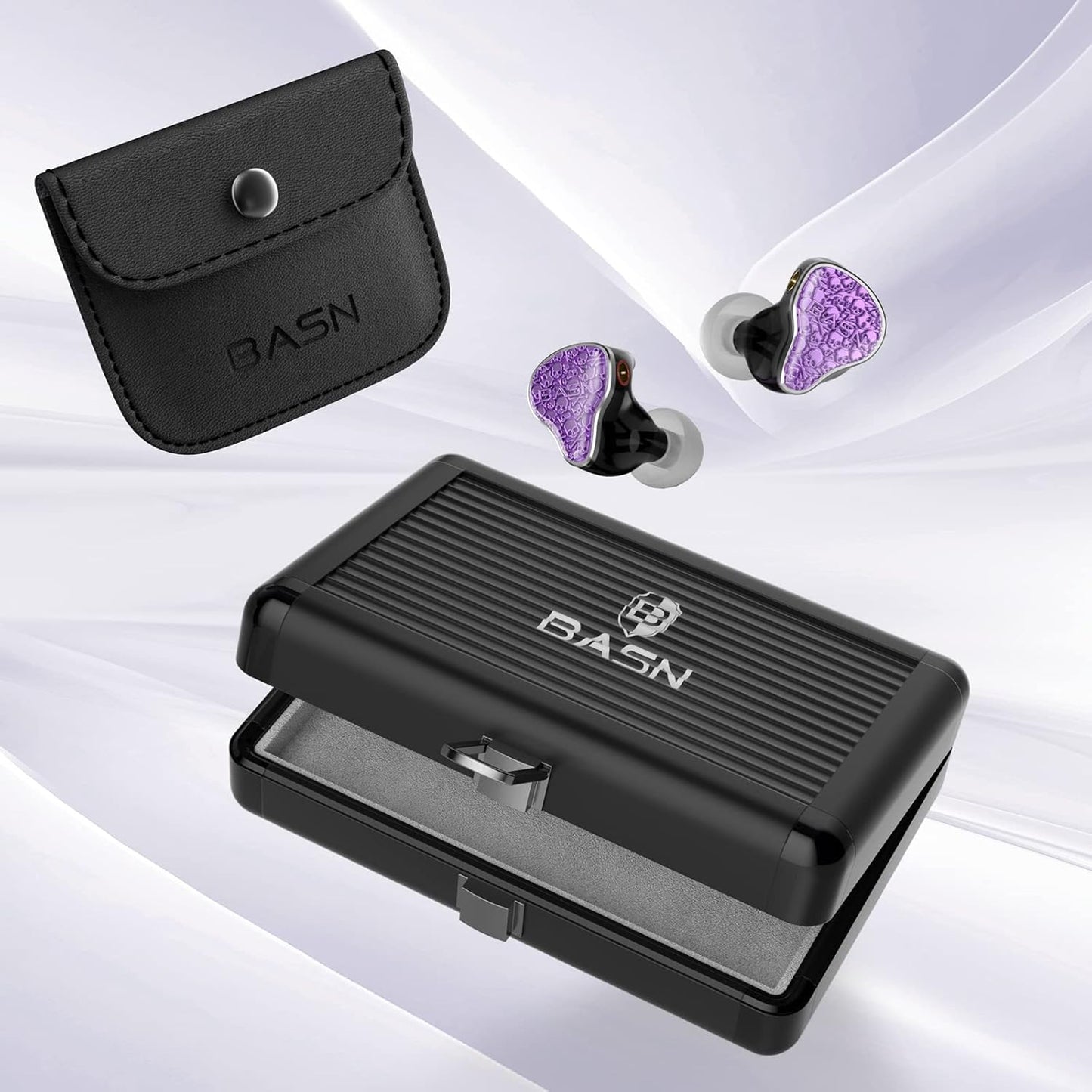 BASN Bmaster5 in Ear Monitors, 1DLC Diaphragm+4BA 5 Drivers IEM Earphones with Silver-Plated OFC Cable, Noise Isolation Wired Earbuds for Musicians (Purple)