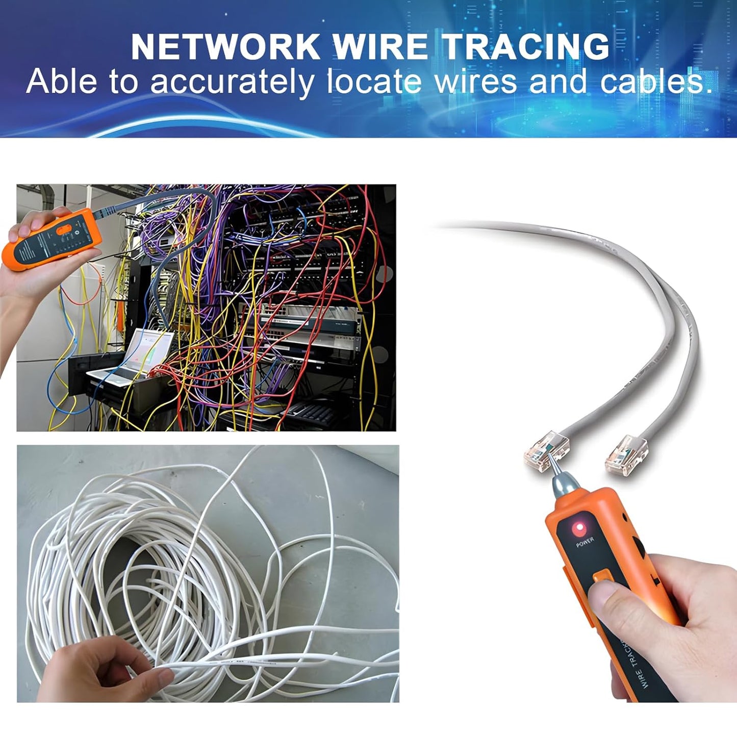 Goeco Ethernet Network Toner RJ11 RJ45 Network Cable Tester LAN Tracker Wire Finder Cat5 Cat6 with 2 Network Wire Stripper Toolkit Orange