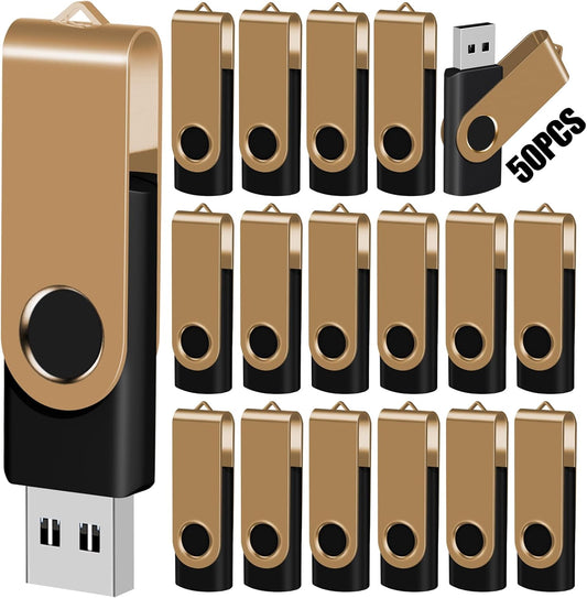 EASTBULL 2GB USB Flash Drive Bulk Thumb Drives 50 Pack with Lanyards USB 2.0 Jump Drive 2 GB Memory Sticks Zip Drive Pen Drive for Storage and Backup Gold 50PCS 2GB