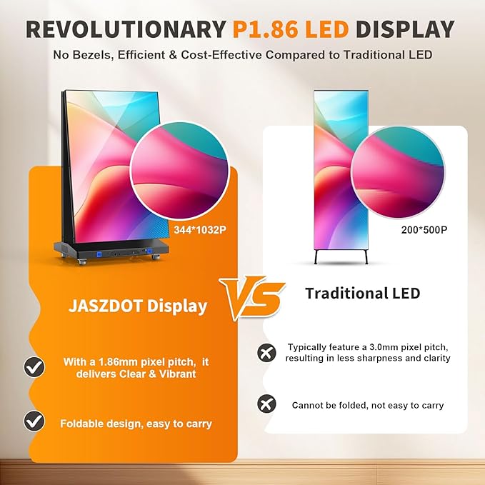 80" Seamless Splicing LED Display, Foldable Poster Screen with P1.86 Digital Signage Display LED Totem with USB/HDMI/WiFi/Remote