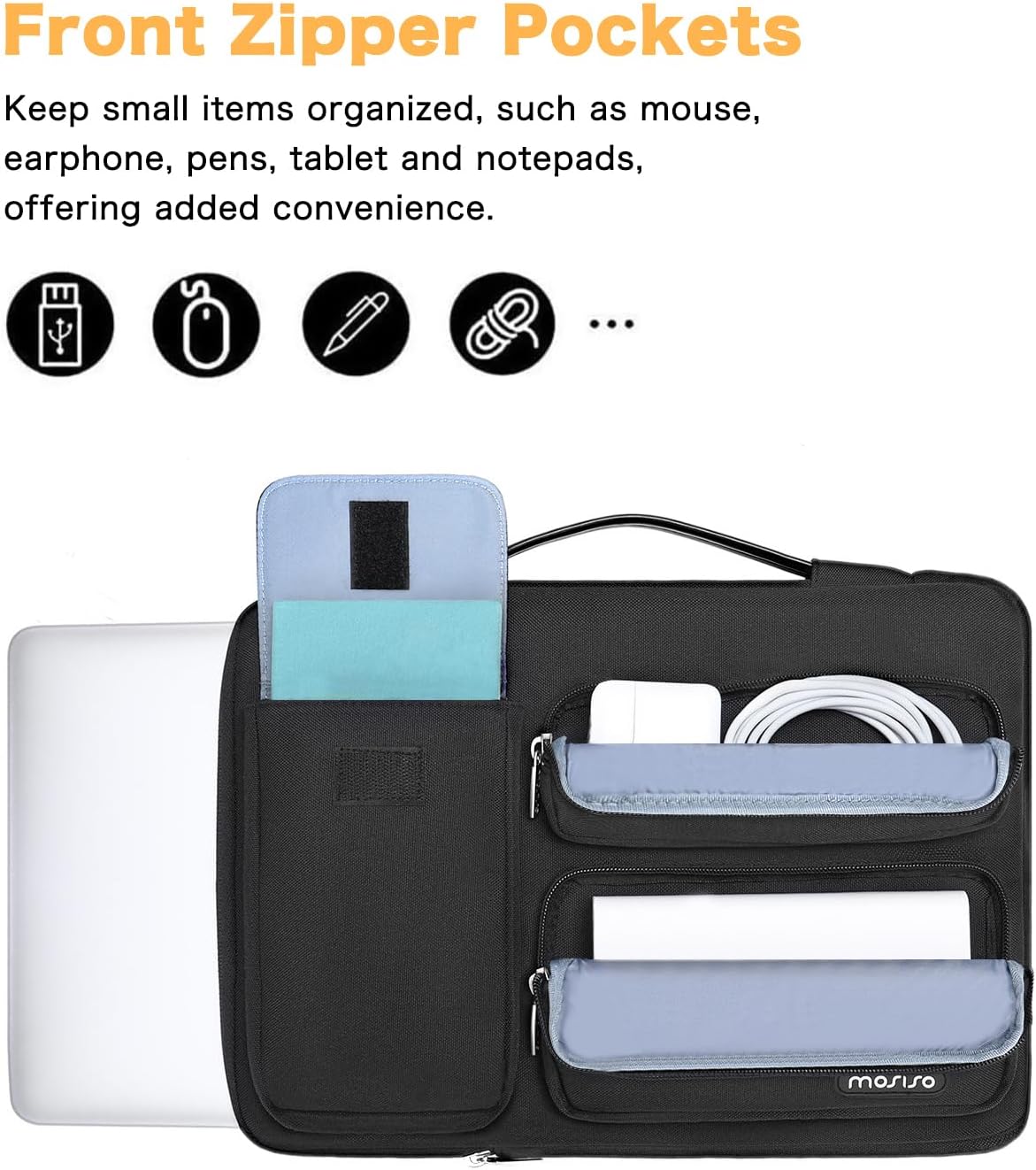 MOSISO 360 Protective Laptop Case 17.3 inch, 17-17.3 inch Laptop Sleeve Compatible with Dell HP Lenovo Asus Acer Alienware Notebook Computer, Side Open Bag with 2 Raised&1 Flapover Pockets, Black