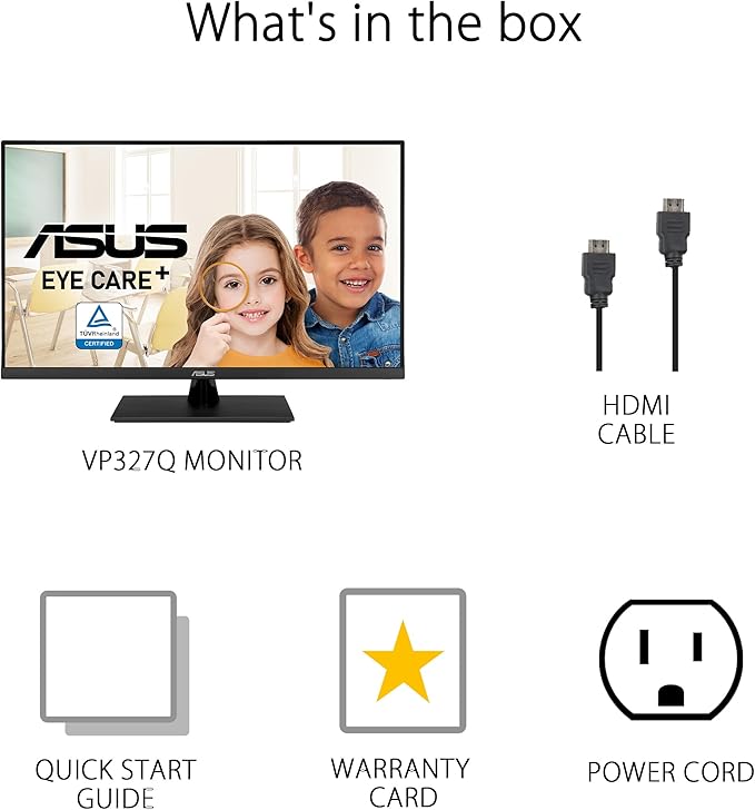 ASUS 31.5” 4K HDR Eye Care Monitor (VP327Q) – UHD (3840 x 2160), 99% sRGB, HDR-10, Adaptive-Sync, Speakers, DisplayPort, HDMI, Flicker Free, Blue Light Filter, VESA Mountable,Black