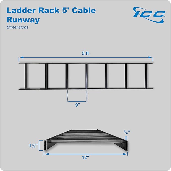 ICC Cable Runway Rack 5' Straight Section, 16-Gauge Steel, Made in USA, 2-Pack with End Splice Kit