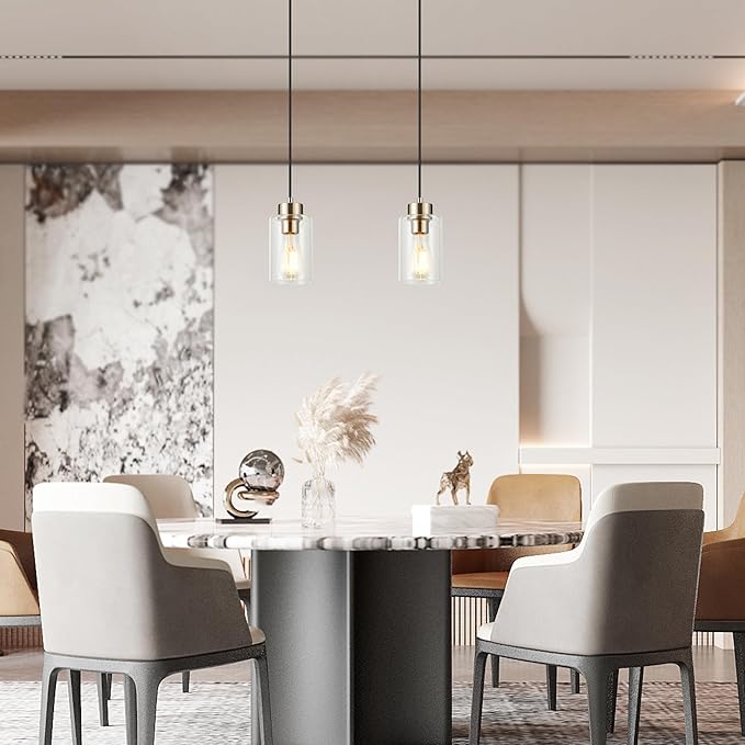 Modern Pendant Lights Kitchen Island, Farmhouse Hanging Lights Fixtures Brushed Nikcel with Clear Glass Shade,2 Pack Kitchen Pendant Lighting Over Island for Dining Room Table