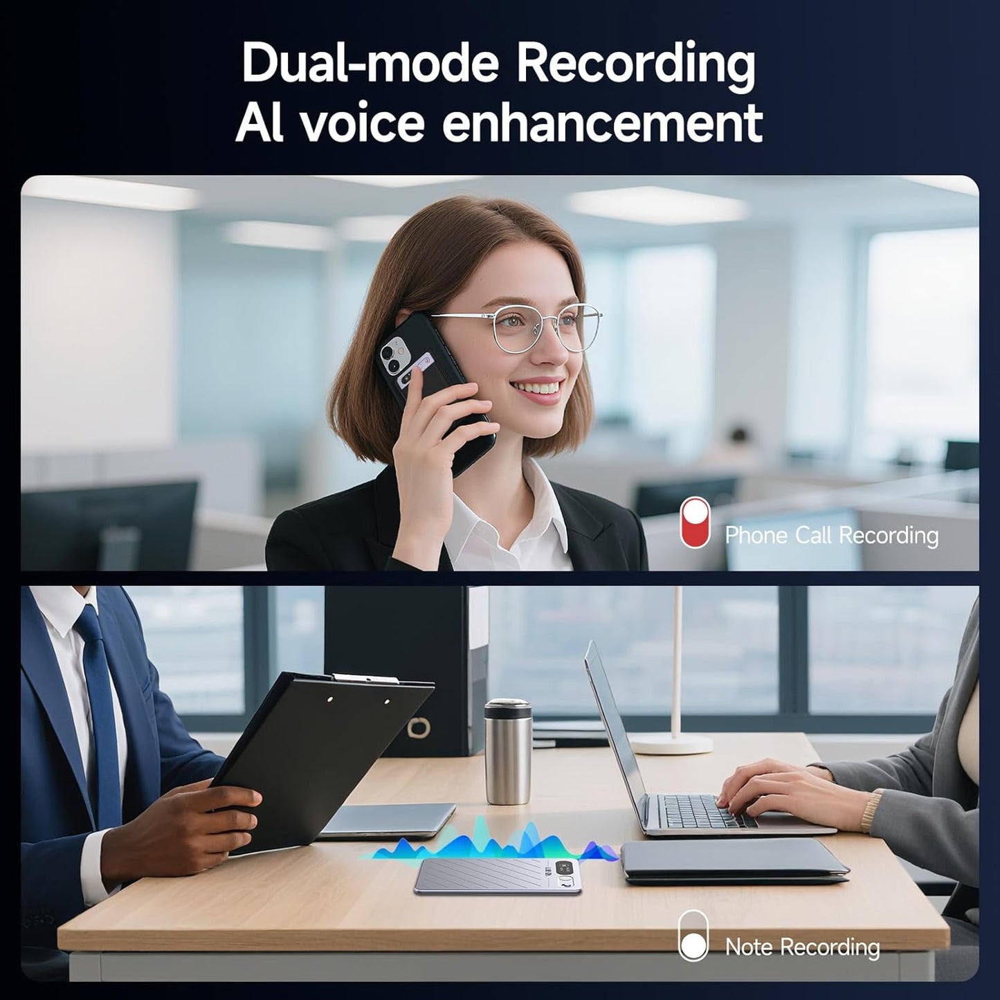 LOBKIN Ai Voice Recorder with Transcribe & Summarize, Note Voice Recorder Support 152 Languages, 64GB, Audio Recorder with App Control, Slim Ai Note Taking Device for Lectures, Meetings, Calls, Grey