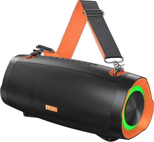 DOSS Extreme Boom Pro D100 Bluetooth Speaker with 140W Peak, 70W Bold Sound, Extra Bass, 24H Playtime, Beat-Sync Lights, Built-in Power Bank, IPX6 Waterproof, Portable Strap for Hiking, Camping-Orange