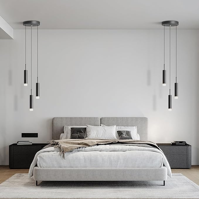 KCO Lighting Modern Black 3-Light LED Cylinder Pendant Light Contemporary Adjustable Kitchen Island Cluster Pendant Lighting Nordic Round Metal Long Tube Hanging Ceiling Pendant Lights