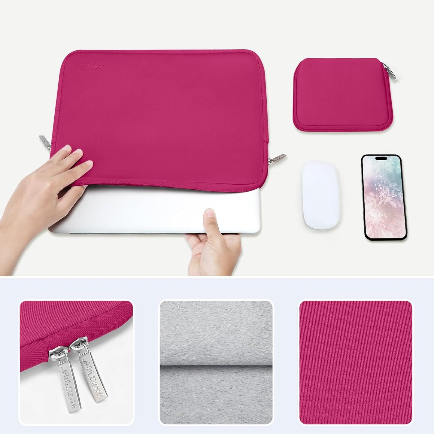 MOSISO Laptop Case 13.3 inch, 13-13.3 inch Laptop Sleeve Bag Compatible with MacBook Air/Pro 13/Pro 14 M5 M4 M3 M2 M1, HP Dell ASUS Lenovo, Neoprene Computer Sleeve Bag with Small Case, Rose Red