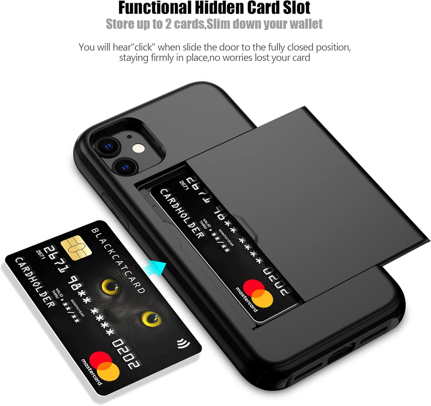 Nvollnoe for iPhone 11 Case with Card Holder Heavy Duty Protective Dual Layer Shockproof Hidden Card Slot Slim Wallet Cover for iPhone 11 for Men&Women(Black)