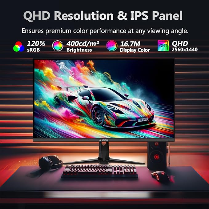Z-Edge 27 Inch 240Hz Gaming Monitor, 2K QHD 1440P, Fast IPS Computer Monitor, 1ms MPRT, 120% sRGB, 400nits, UG27QS 2X DP 1.4 Ports and 2X 2.0 HDMI Ports