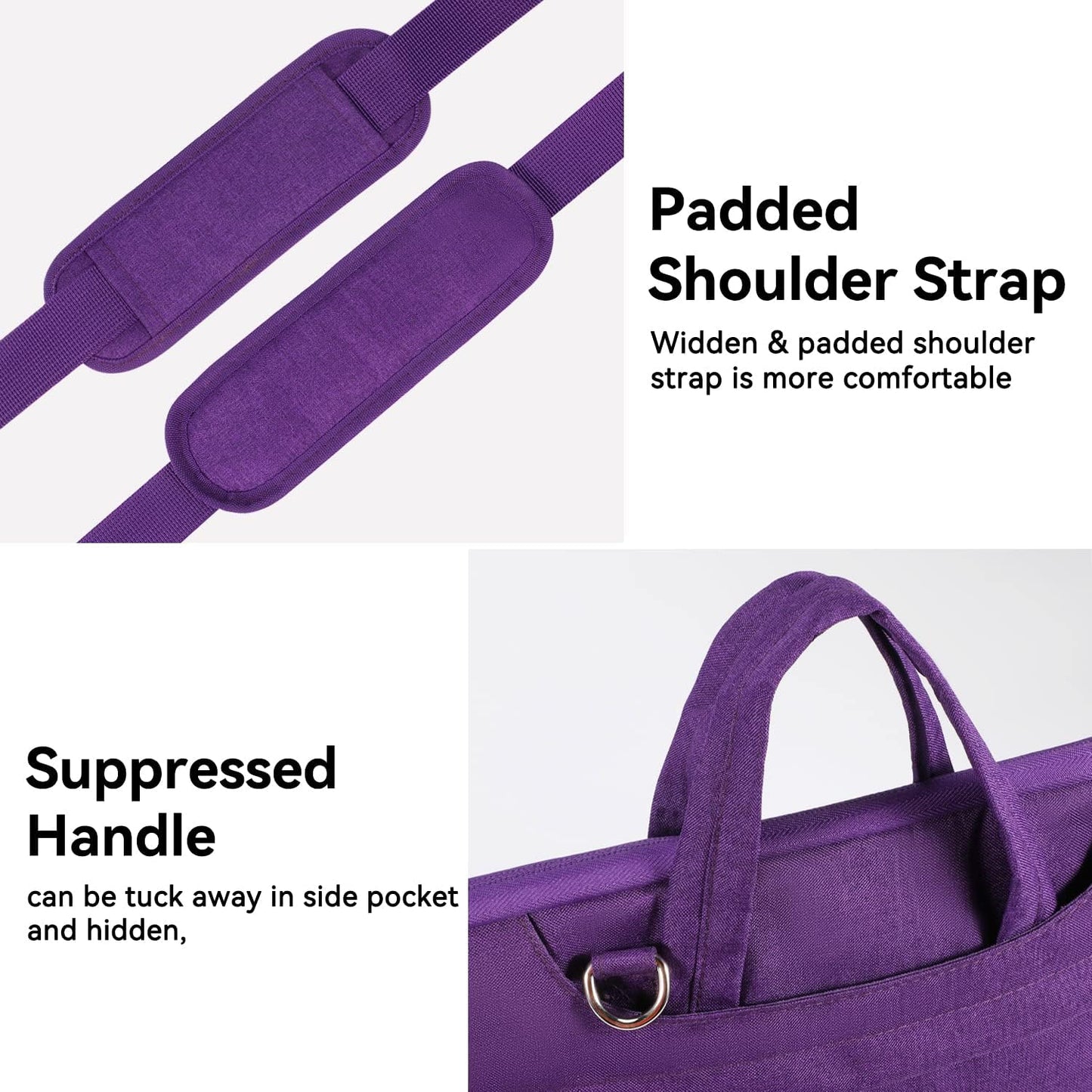Voova Laptop Bag 15.6 Inch for Women, Waterproof Computer Sleeve Carrying Case with Shoulder Straps & Handle Compatible with Macbook Air 15, MacBook Pro 15/16, 15-16 Inch Hp Dell Lenovo Asus, Purple